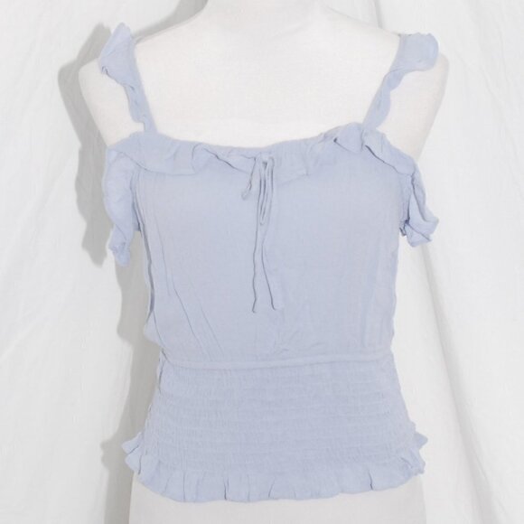 EUC Country Top 100% Rayon Paper Crane Womens Medium Spring Blue Bodycon - Picture 1 of 6